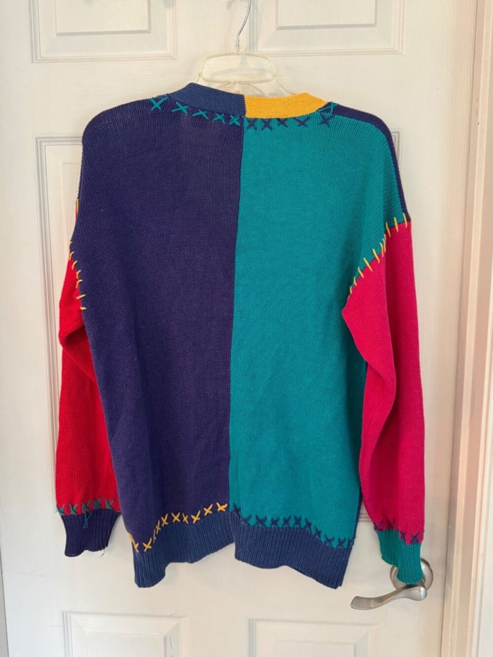 Vintage YOYO Colorblock Knit Cardigan Sweater Patch Primary ABC 90s 80s Small - Picture 8 of 10